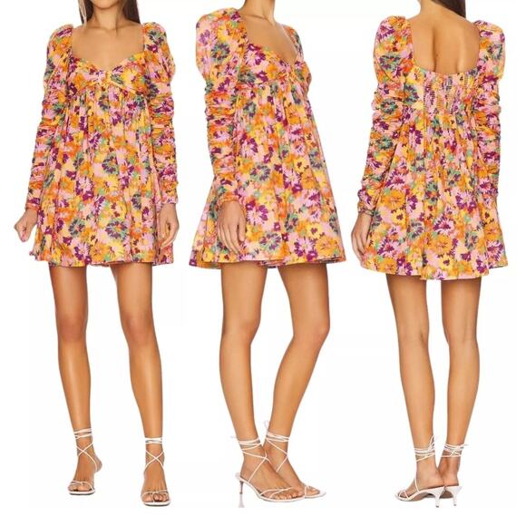Zimmermann Violet Twist Front Mini Dress Mustard Multi Floral Orange Sz 4 - Picture 12 of 16